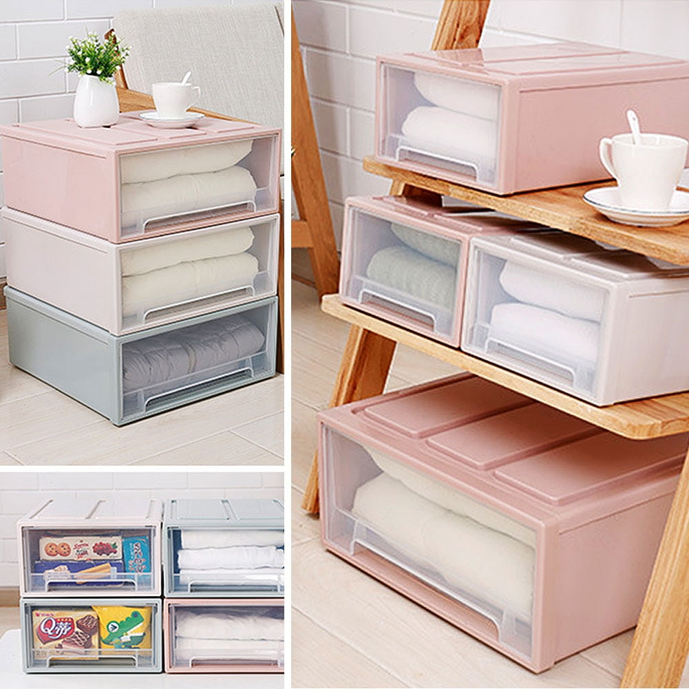 Yinreli Household Plastic Transparent Stackable Drawer Storage Box ...
