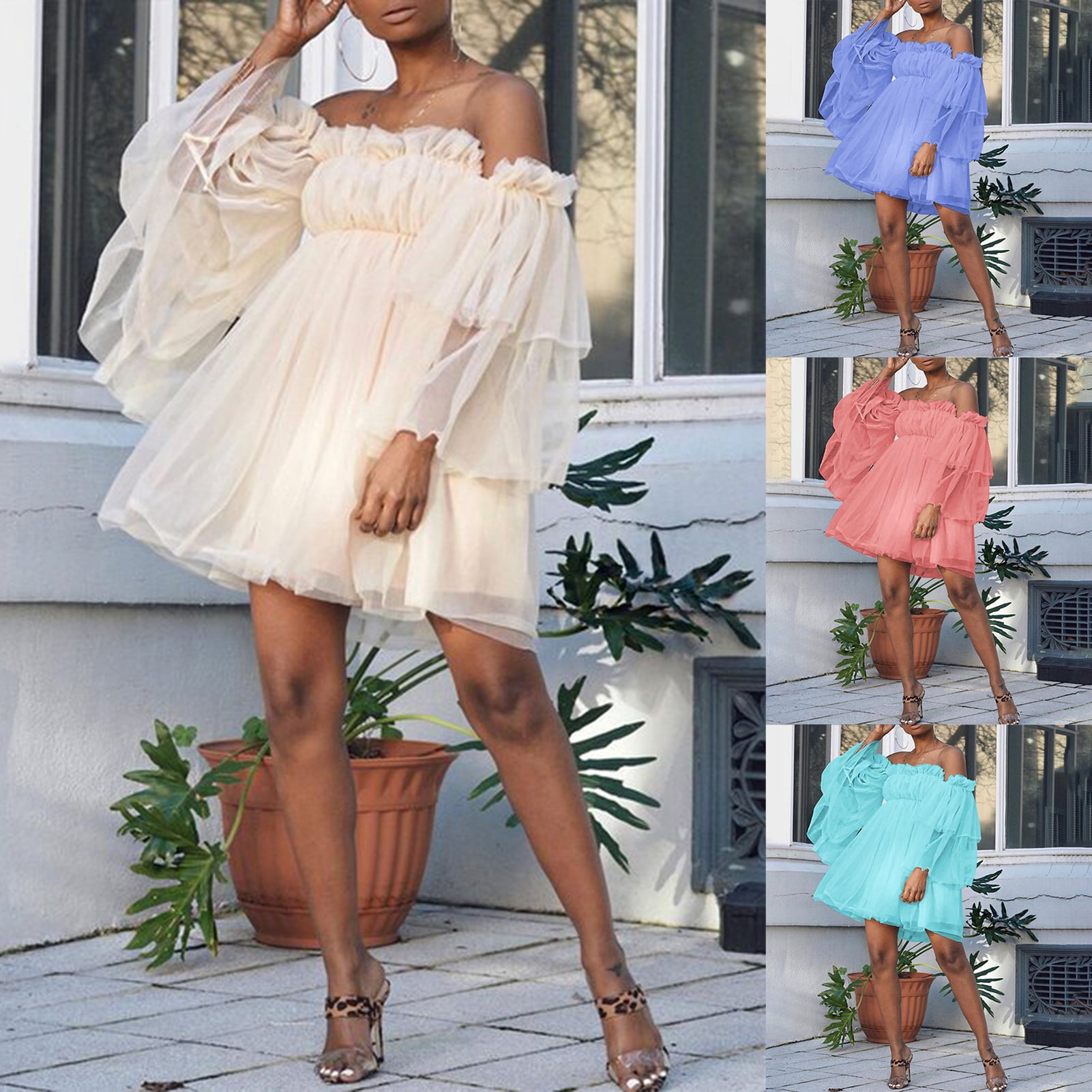 Off Shoulder Backless Slash Neck Mini Dress main image 0