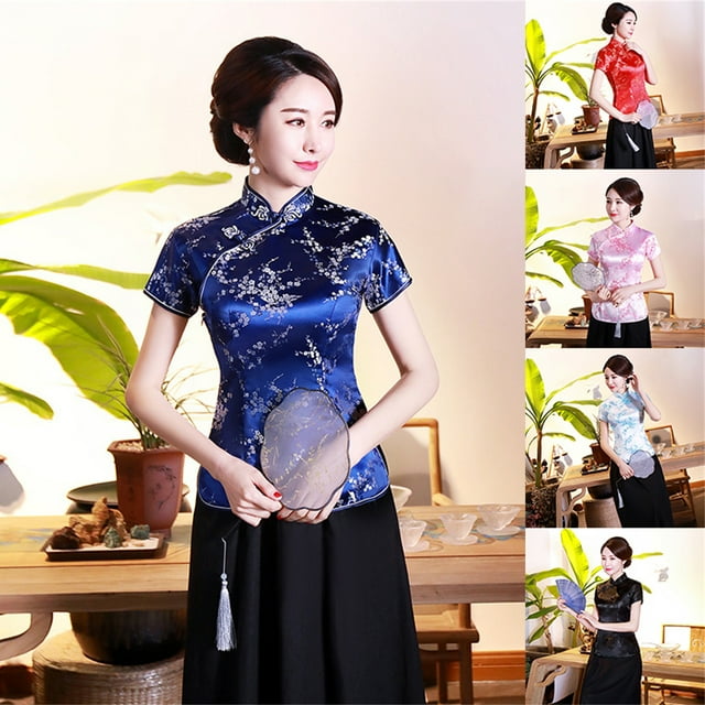 Red Short Sleeve Chinese Qipao / Cheongsam Shirt