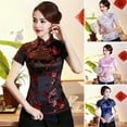 thumbnail image 1 of Yinreli Women Retro Qipao Tops Stand Collar Short Sleeve Floral Print Traditional Chinese Tops New Year Cheongsam Tops Women Clothes, 1 of 8