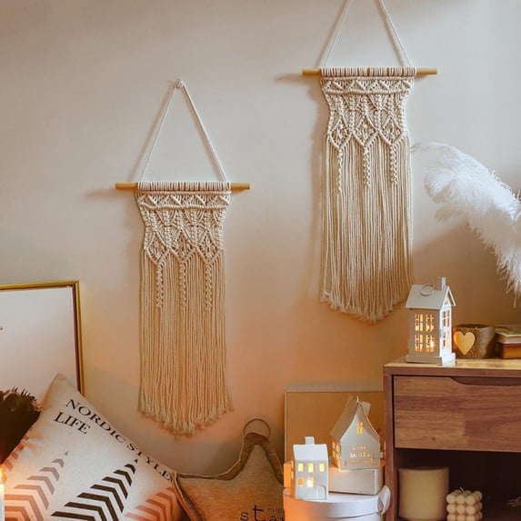 Yinrunx Boho Tapestry Cotton Woven Tapestry Macrame Wall Decor Woven Wall Hanging Boho Wedding Macrame Curtains Boho Headboard Macrame Tapestry Wall Tassel Wall Hanging Small Macrame Wall Hanging