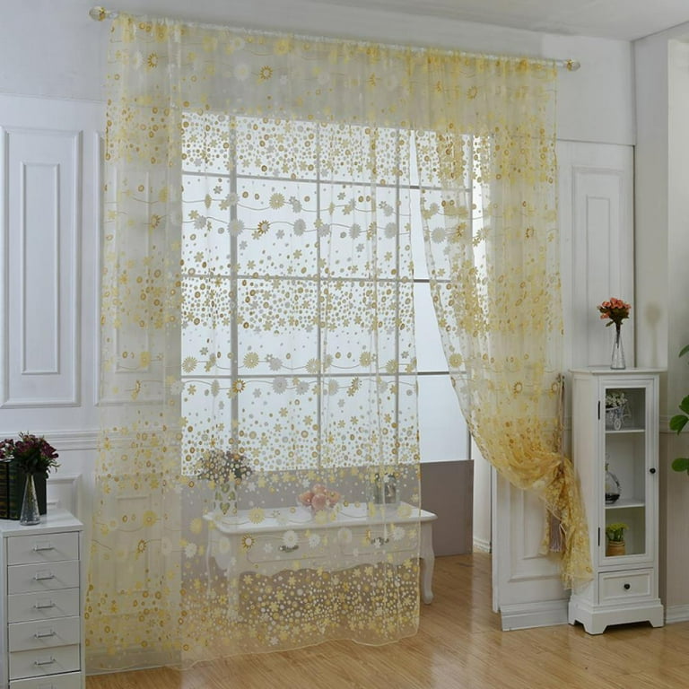 Yinrunx Floral Curtains Sheer Curtain Lace Curtains Bohemian Curtains Farmhouse Curtains for Living Room Yellow Curtains for Living Room Living Room