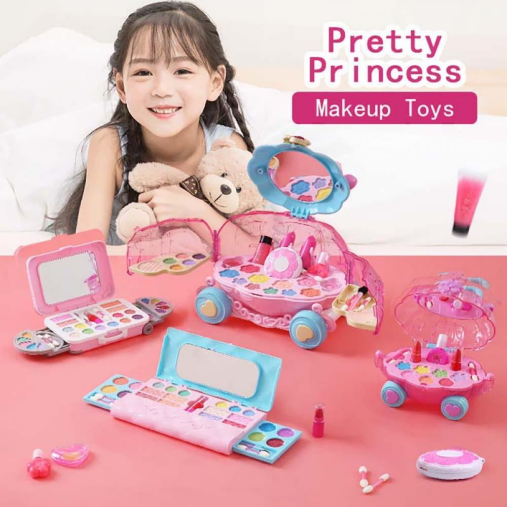 Yinrunx Girls Pretend Play Makeup Toy Pretend Makeup Case for Girl Play Makeup Kit for Toddlers Fake Makeup for Kids Little Girls Make Up Play Set Pumpkin Car Children Cosmetic Toys Best