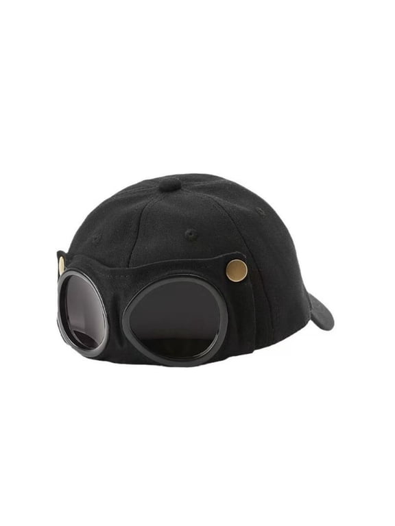 Aviator Style Baseball Cap with Integrated Goggles, Pilot Sunglasses Hat Design, Vintage for Women, Black