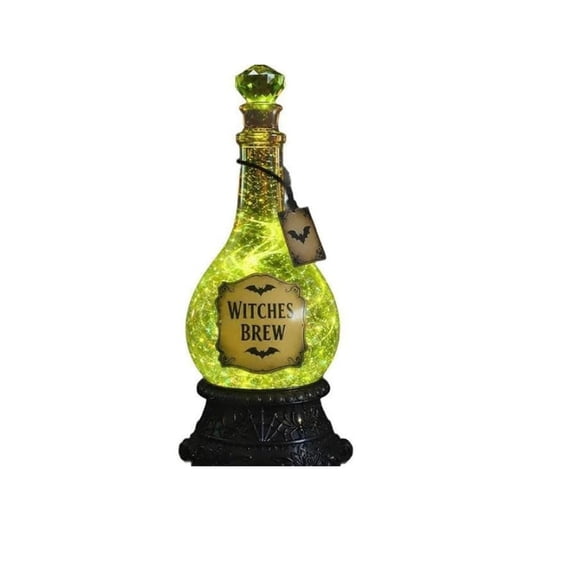 Yintiny Lighted Witches Brew Poison Bottle Glitter Globe, Green Swirling Glitter Halloween Apothecary Decor, Witchy Tabletop Ornament for Mantel Shelf