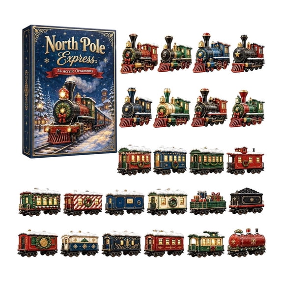 Yintiny Steam Train Advent Calendar, 24 Days Christmas Countdown Advent Calendar, Acrylic, 2D Flat Acrylic Ornament Set, for Home Party Table Decor