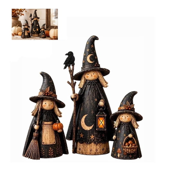 Yintiny Vintage Woodland Witch Trio Wooden Decor, Witch Tabletop Ornaments, Farmhouse Fall Tabletop Decorations, for Mantel Shelf Home and Party Display