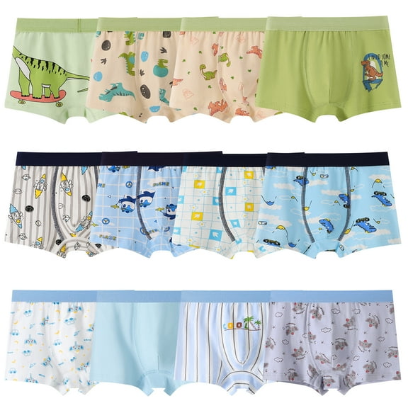 Yintry Boys Dinosaur Boxer Briefs Supersoft Cotton Underwear, 12 Pack, Sizes 2-12