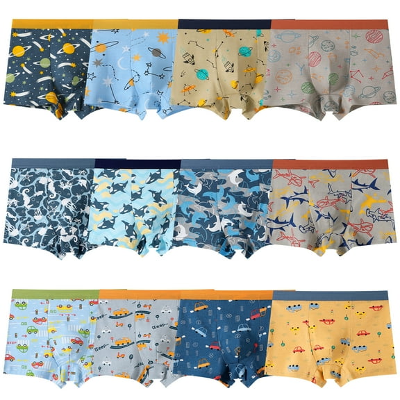 Yintry Boys Dinosaur Boxer Briefs Supersoft Cotton Underwear, 12 Pack, Sizes 2-12