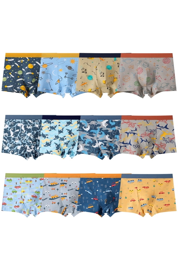 Boys Dinosaur Boxer Briefs Supersoft Cotton Underwear, 12 Pack, Sizes 2-12