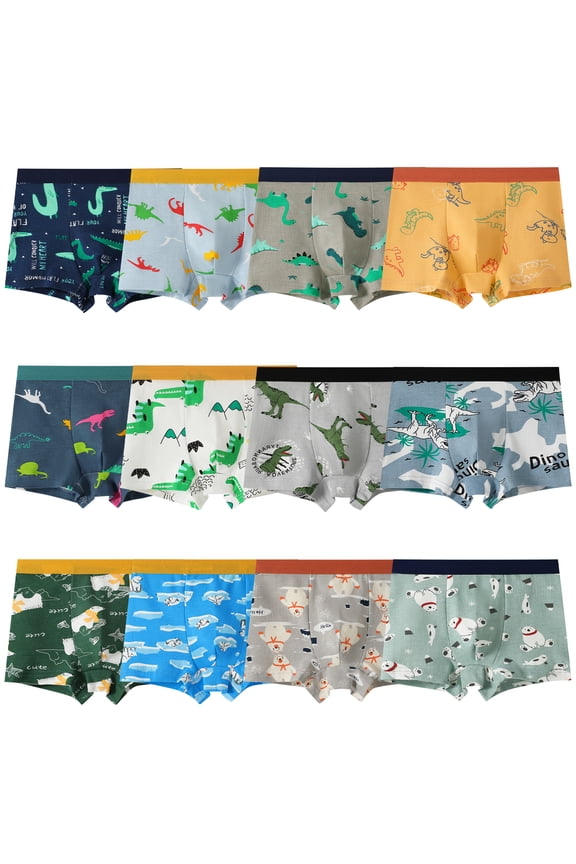 Boys Dinosaur Boxer Briefs Supersoft Cotton Underwear, 12 Pack, Sizes 2-12