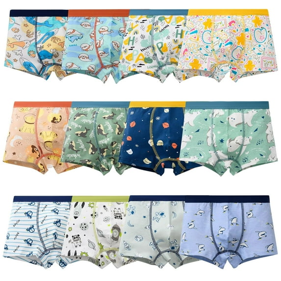 Yintry Boys Dinosaur Boxer Briefs Supersoft Cotton Underwear, 12 pack, Sizes 2-12