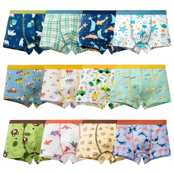 Yintry Boys Dinosaur Boxer Briefs Supersoft Cotton Underwear, 12 pack, Sizes 2-12