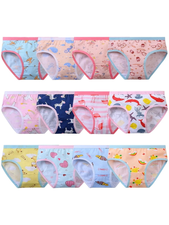 Girls Briefs Supersoft Toddler Cotton Underwear, 12 pack, Size 2-12