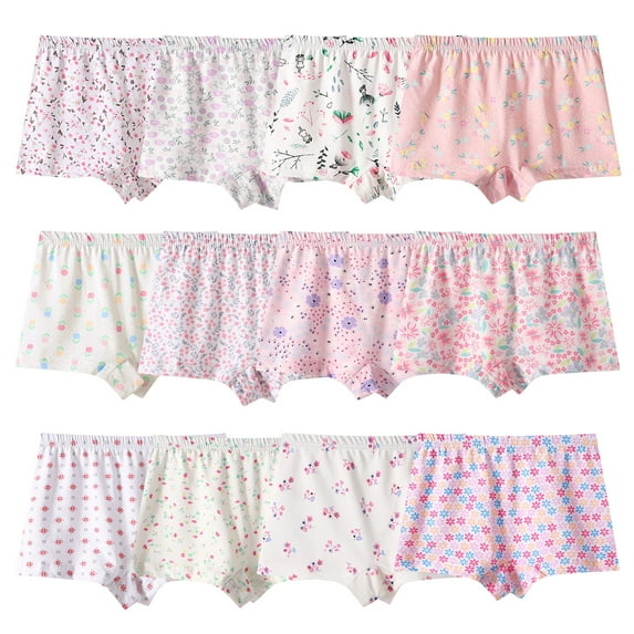 Yintry Kids Boxers Girl Eversoft Underwear,12 Pack,Sizes 2-12