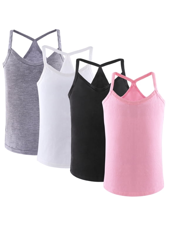 Kids Soft Undershirt Girls'Stretch Y-strap camisole, 4 Pack, Size 2-10