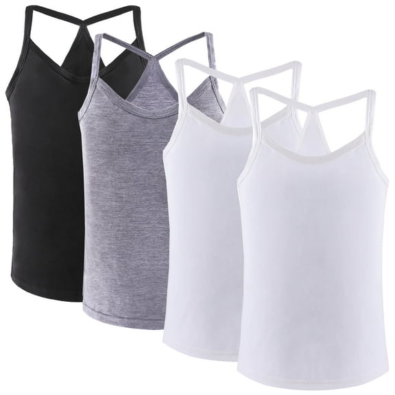 Yintry Kids Soft Undershirt Girls'Stretch Y-strap camisole, 4 Pack, Size 2-10