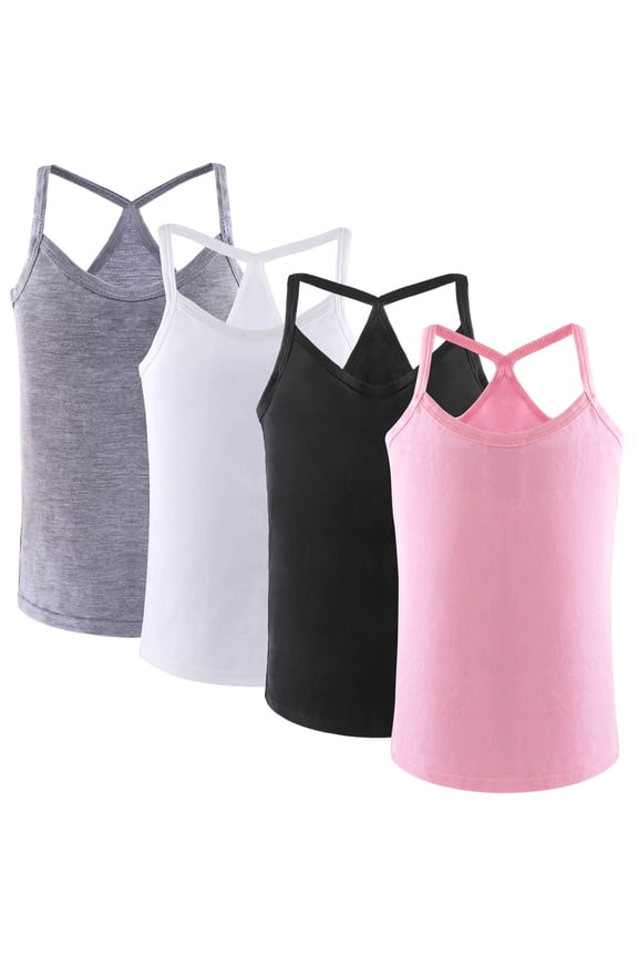 Kids Soft Undershirt Girls'Stretch Y-strap camisole, 4 Pack, Size 2-10