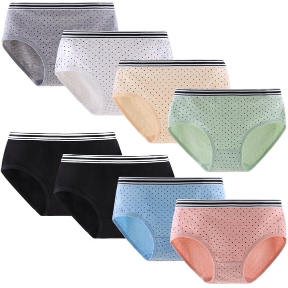 Yintry Teen Girls Mid Waist Cotton Briefs Underwear, 8 Pack, Sizes 10-16 T