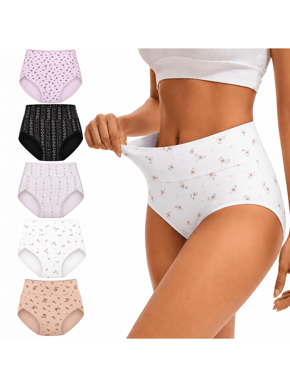 Women's Cotton High Waisted Briefs Panties 5 Pack, Sizes M-3XL