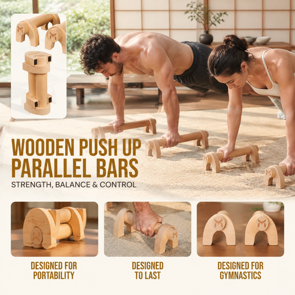 Yinyangic Wooden Push Up Bars For Calisthenics Pair