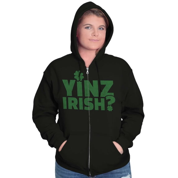 Yinz Irish Funny St Patrick's Day Zip Up Hoodie Men's Women's Brisco Brands M