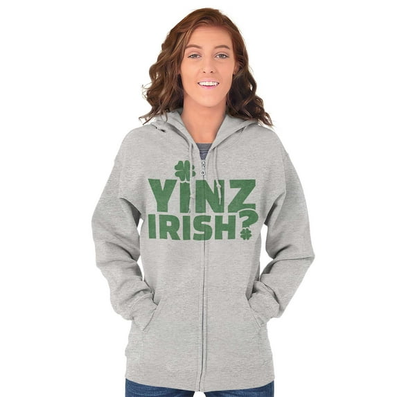 Yinz Irish Funny St Patrick's Day Zip Up Hoodie Men's Women's Brisco Brands S