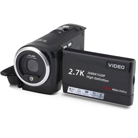 Yinzam 16X Digital Zoom Vlogging Camera with QHD 2.7K 50MP, 2.8 Inch 270 Degree Rotation LCD Screen Camcorder, 32GB SD Card and 2 Batteries Video Camera