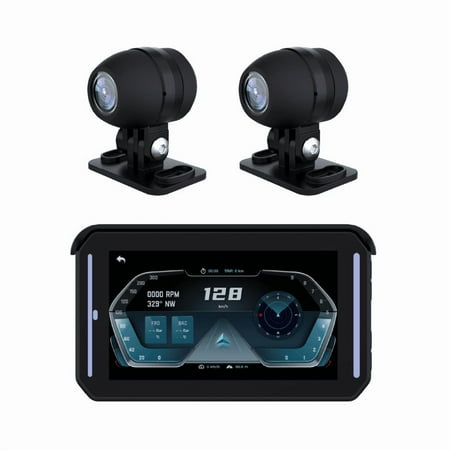 Yinzam Motorcycle Dash Cam - 2K+1080P Dual Cams, Tire Pressure,GPS Track,5" IPS Touchscreen Android Carplay,Bluetooth,Wireless Mirror Screen, IPX7 Waterproof