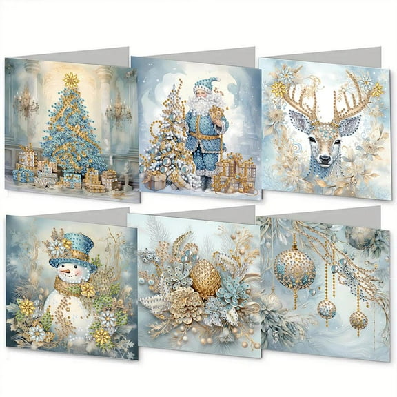 Yiokii Diamond Paint Christmas Cards, Craft Diamond Art Cards Making Kits DIY Christmas Grting Cards 5D Diamond Art Painting Christmas Cards for Adults Kids Gifts