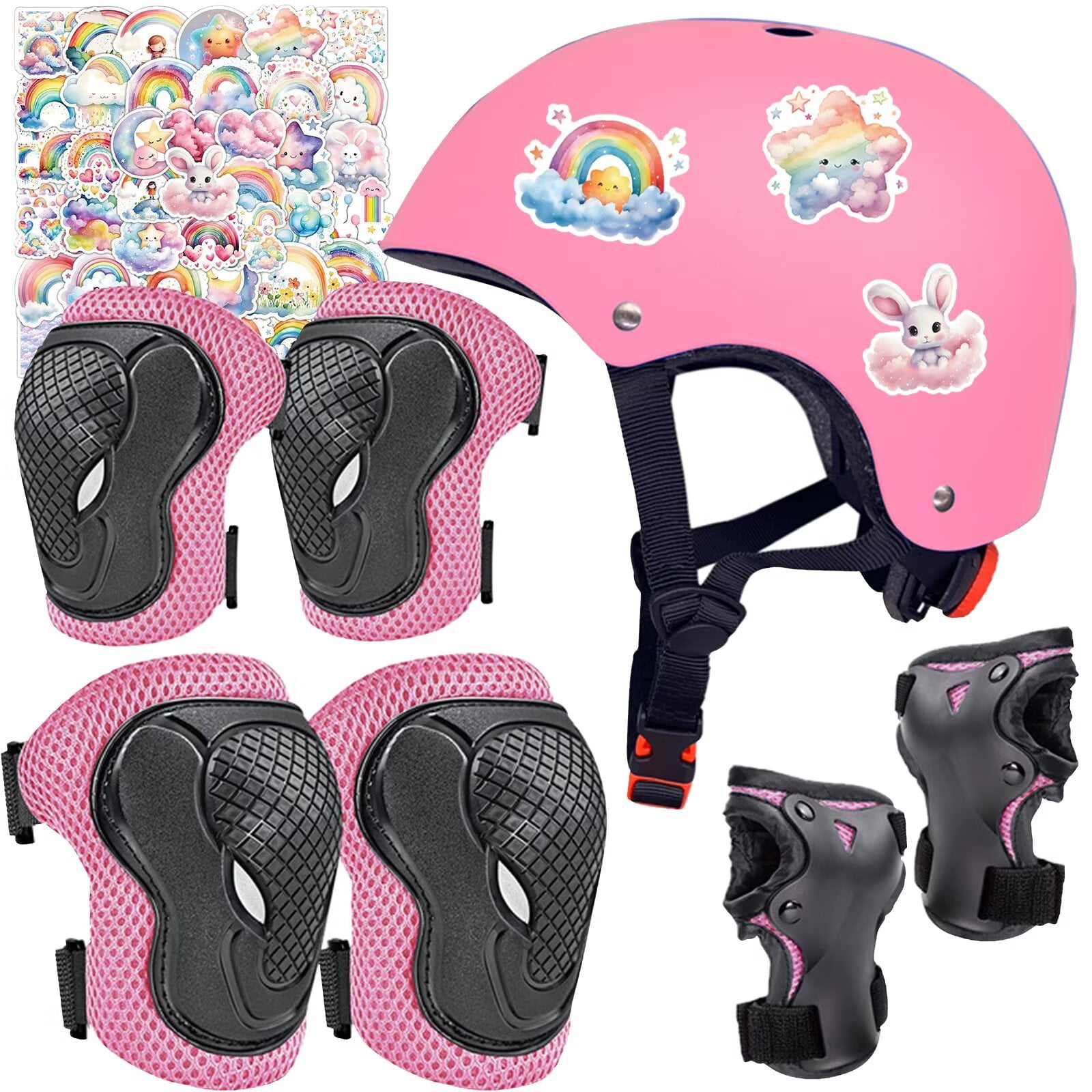 Yiomxhi Adjustable Kids Bike Helmet Set with Knee Elbow and Wrist Pads, Toddler Skateboard Helmet for Ages 3-5-8-14 Boys Girls, Protective Gear Set for Youth, for Scooters Rollerskates