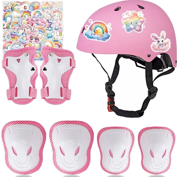 Yiomxhi Adjustable Kids Bike Helmet Set with Knee Elbow and Wrist Pads, Toddler Skateboard Helmet for Ages 3-5-8-14 Boys Girls, Protective Gear Set for Youth, for Scooters Rollerskates