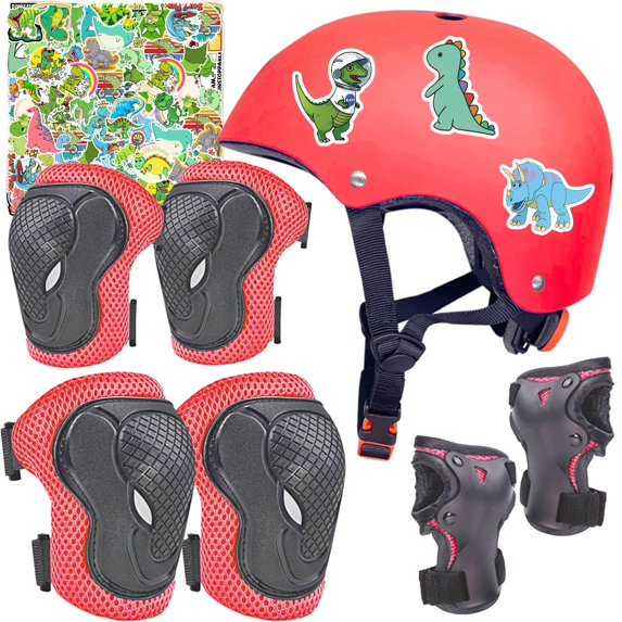 Yiomxhi Adjustable Kids Bike Helmet Set with Knee Elbow and Wrist Pads, Toddler Skateboard Helmet for Ages 3-5-8-14 Boys Girls, Protective Gear Set for Youth, for Scooters Rollerskates