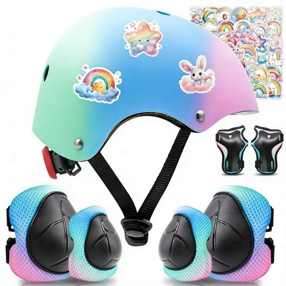 Yiomxhi  Adjustable Kids Bike Helmet Set with Knee Elbow and Wrist Pads, Toddler Skateboard Helmet for Ages 3-5-8-14 Boys Girls, Protective Gear Set for Youth, for Scooters Rollerskates