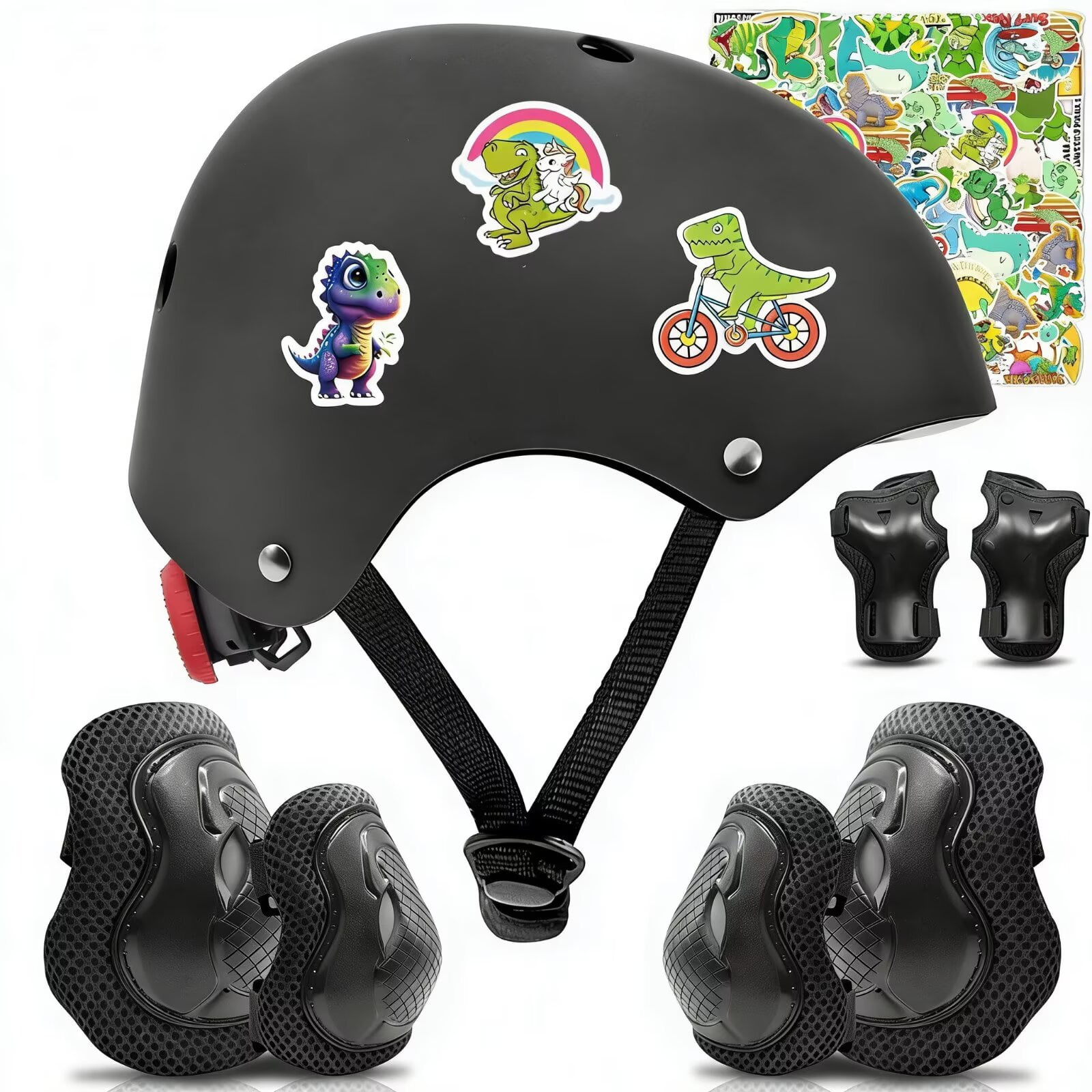 Yiomxhi Adjustable Kids Bike Helmet Set with Knee Elbow and Wrist Pads, Toddler Skateboard Helmet for Ages 3-5-8-14 Boys Girls, Protective Gear Set for Youth, for Scooters Rollerskates