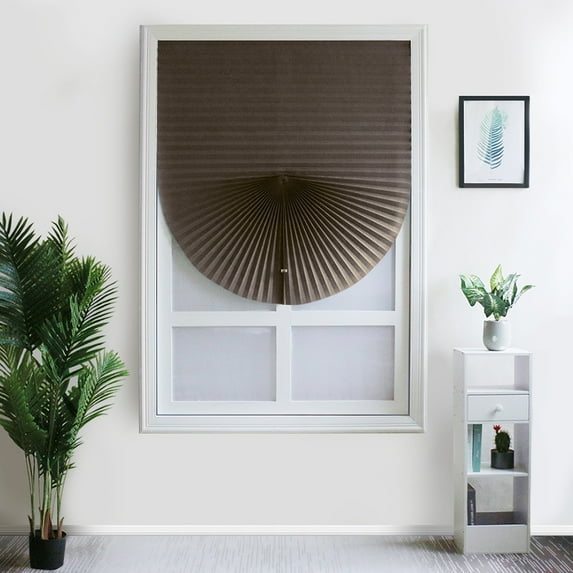 Yipa 1 Pack Cordless Pleated Light Blocking Pleated Blinds Non-Woven Window Shades Curtains, Self Adhesive, Easy to Cut and Install, Coffee, 35" x 70"