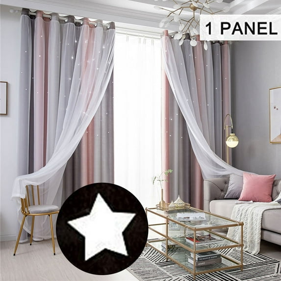 Yipa 1pc Bedroom Blackout Window Curtain Thermal Insulated Room Darkening Curtain Grommet Window Drapes Eyelet Ring Top Curtain Valance Gray Pink W:52"xL:106"