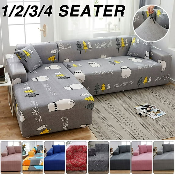 Yipa Elastic Sofa Seat Cover Solid Color Soft Couch Cushion Seat Cover for Home Living Room Sofa Protective Fundas Slipcover Floral 4 Seater:235-300cm(92.52-118.11 inch)