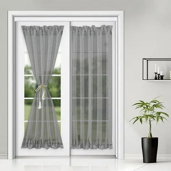 Yipa French Door Solid Colors Sheer Voile Many Sizes Long Window Curtain Home Decor Single Panel Drapes Rod Pocket Bedroom Living Room Grey 25*72inch