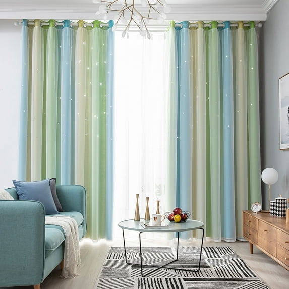 Yipa Rainbow Star Double Layer Blackout Curtain,Room Darkening Curtain For Bedroom,Thermal Insulated Curtain Panel For Living Room,Grommet Eyelet Ring Top Window Drape,Kids Girl Room Window Treatments