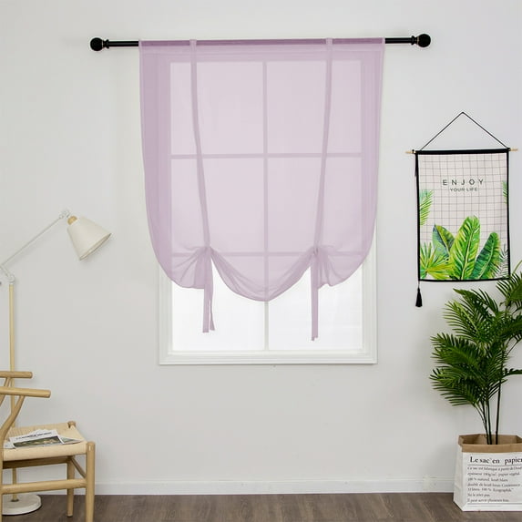 Yipa Rod Pocket Window Drapes,Slot Top Curtain Panel,Sheer Kitchen Valance,Voile Cafe Scarf,Tie Up Roman Shades Window Curtains,Adjustable Window Treatment Purple 31.5" Width x55" Length 1-Panel