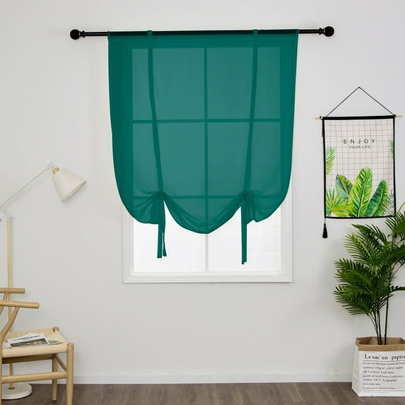 Yipa Solid Color Short Curtain,Tie Up Window Curtains,Voile Kitchen Valance,Slot Top Cafe Cafe,Rod Pocket Curtain Panel Green 23.6" Width x55" Length 2-Panel