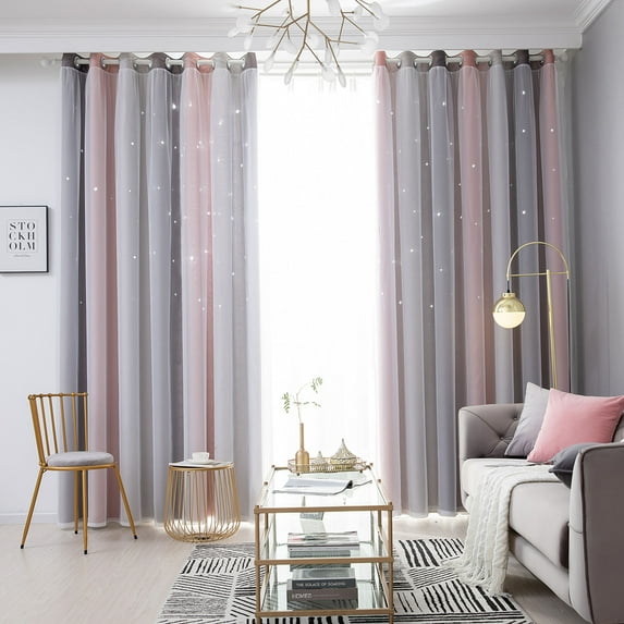 Yipa Rainbow Star Double Layer Blackout Curtain,Room Darkening Curtain For Bedroom,Thermal Insulated Curtain Panel For Living Room,Grommet Eyelet Ring Top Window Drape,Kids Girl Room Window Treatments