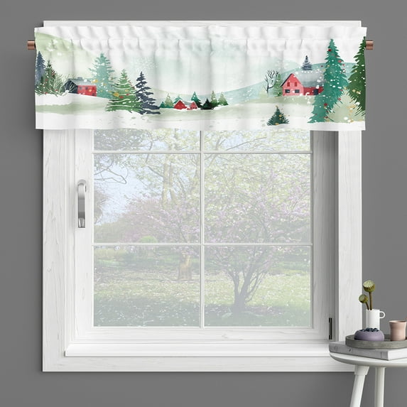 Yipa Xmas Rod Pocket Window Valance Christmas Short Window Curtain Kitchen Cafe Tier Slot Top Window Drapes Style-D 1pc-Top Valance:W:54"xL:18"