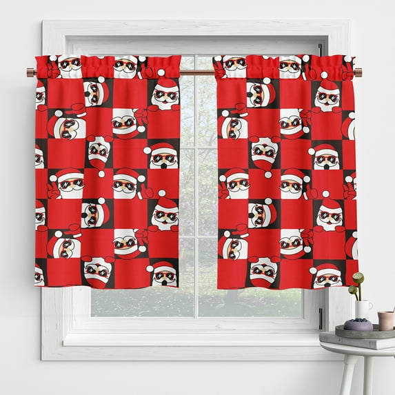 Yipa Xmas Rod Pocket Window Valance Christmas Short Window Curtain Kitchen Cafe Tier Slot Top Window Drapes Style-I 2pc-Tier Curtain:W:27"xL:45"