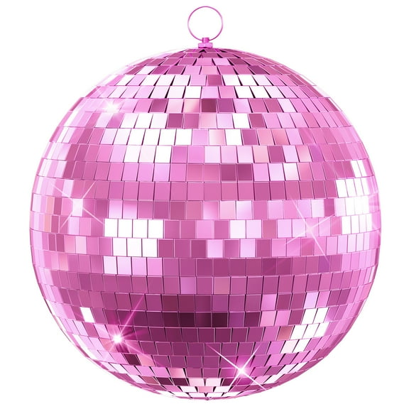 Yipinau 12 Inch Pink Mirror Ball with Hanging Ring, Glass Disco Ball for Party Wedding Decor, Rotating Light Effect Sphere for Home Stage Decoration