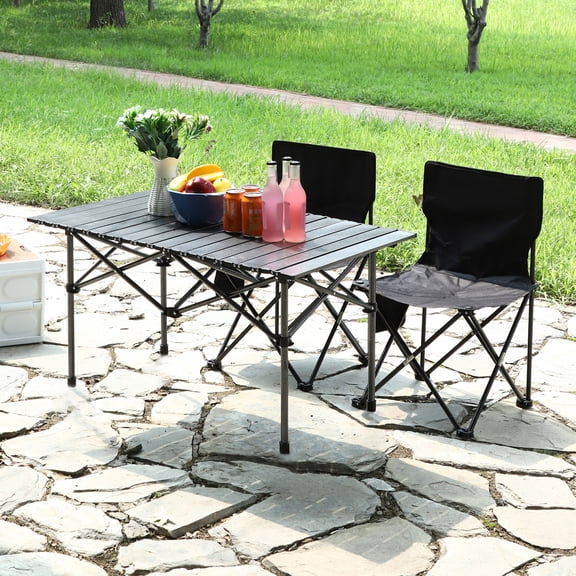 Yipinau 120cm Portable Folding Camping Table, Adjustable Height Aluminum Alloy Outdoor Table with Mesh Bag, Heavy Duty Picnic BBQ Table, Lightweight Hiking Backpacking Table