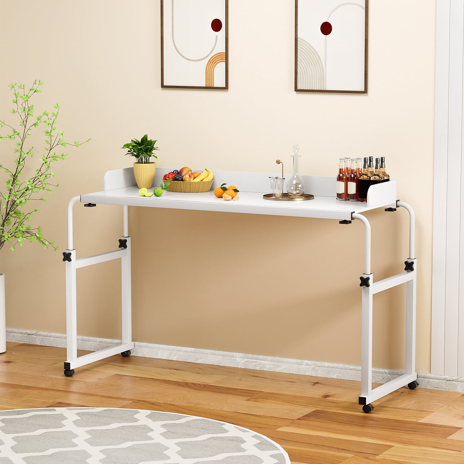 Yipinau 120x40CM Height Adjustable Overbed Table with Wheels,Rolling ...