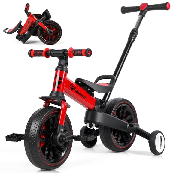 Yipinau 6-in-1 Kids Balance Bike with Push Handle, Foldable Bicycle with Training Wheels & Pedals, Adjustable Height Bike