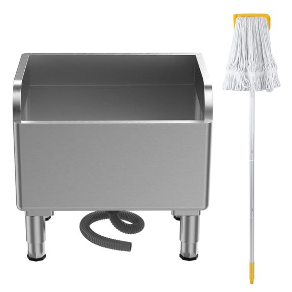 Yipinau Commercial Stainless Steel Mop Sink, 23.6 Inch Floor Sink with Raised Baffle & Detachable Mop, Laundry Room and Kitchen Utility Sink
